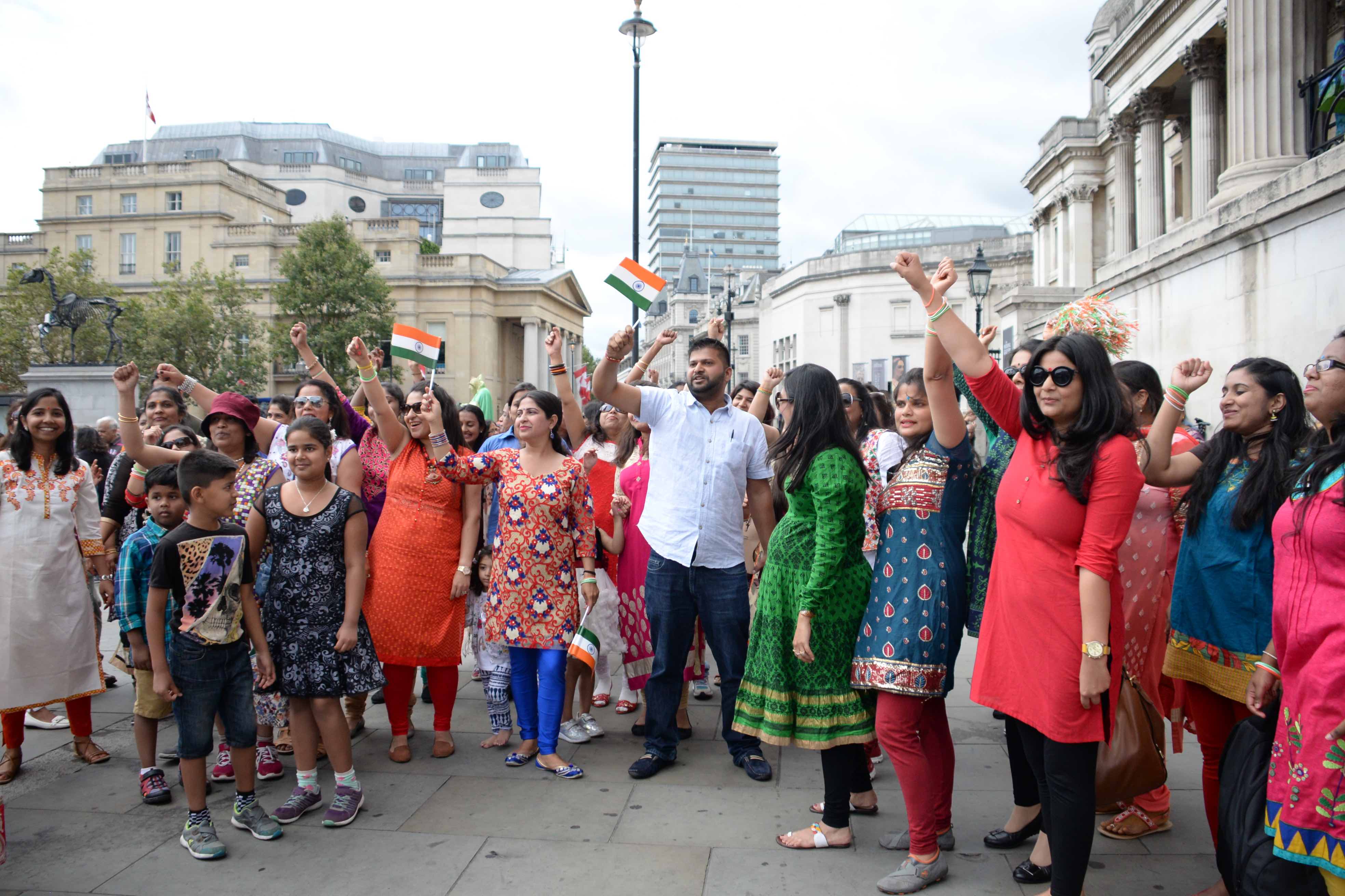 Indian Ladies in UK takes to Trafalgar Square to celebrate 70 years of